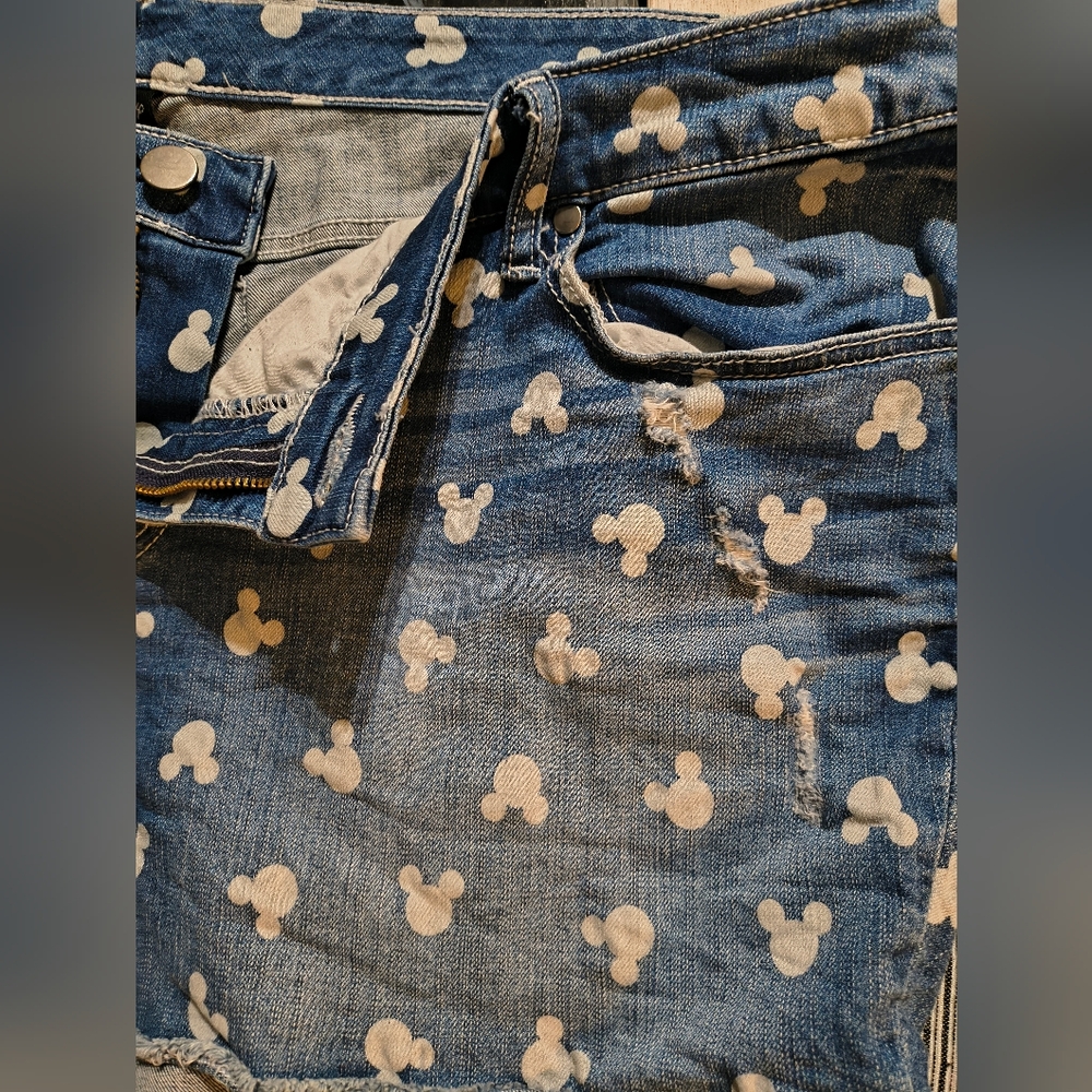 Disney Blue Denim Shorts with White Mickey Icon Print - Picture 6 of 8